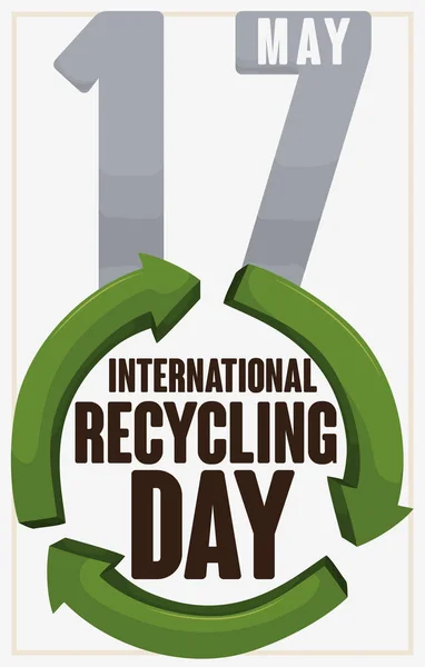 Erinnerungsdatum Metall Über Grünen Recyclingpfeilen Die Für Den Internationalen Recyclingtag — Stockvektor