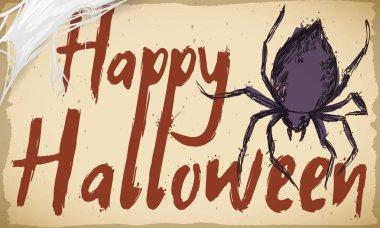 Korku Örümceği Çizimi 'ni Ürkütücü Cadılar Bayramı Kutlaması, Vektör İllüstrasyonu' na hazırla.