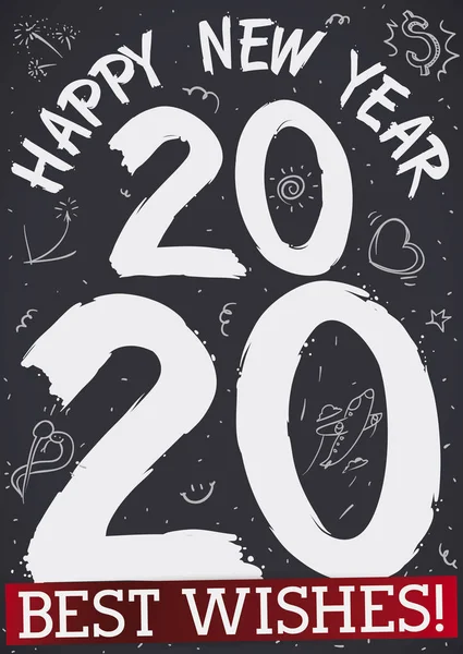 Kresby tabulí a křídy k oslavě nového roku 2020, Vektorové ilustrace — Stockový vektor