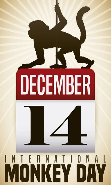 Primate over Calendar to Commemorate International Monkey Day in December, Vector Illustration — Stock Vector