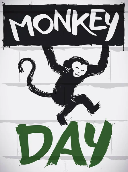 Főemlős tartja az üdvözlő és ünneplő majom nap, vektor illusztráció — Stock Vector