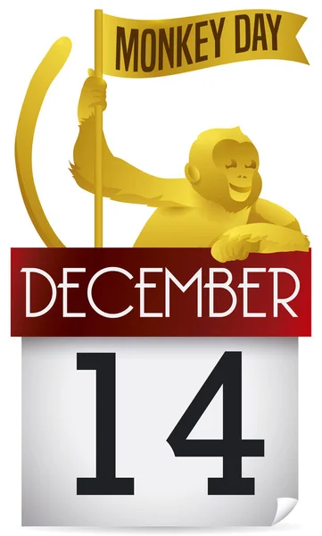 カレンダーと黄金の霊長類あなたを覚えている猿の日,ベクトルイラスト — ストックベクタ