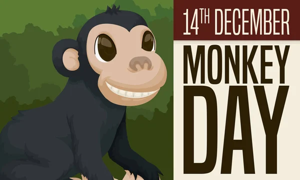 Smiling Ape in Forest and Calendar for Monkey Day Celebration, Vector Illustration — ストックベクタ