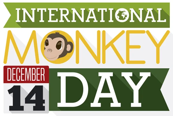 Cara de chimpancé en signo y calendario para el Día Internacional del Mono, ilustración vectorial — Vector de stock