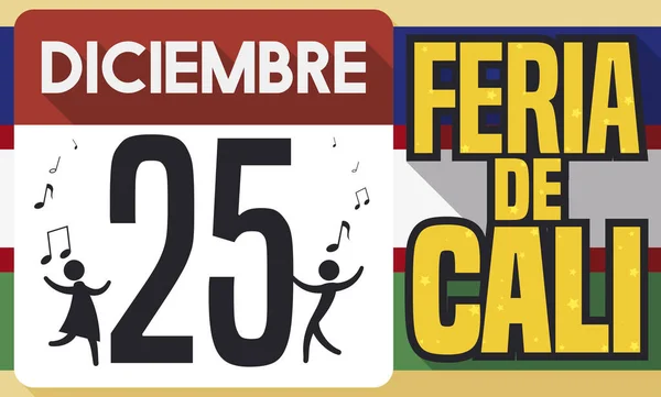 Calendar with Pictograms Announcing the Beginning of Feria de Cali, Vector Illustration — стоковий вектор