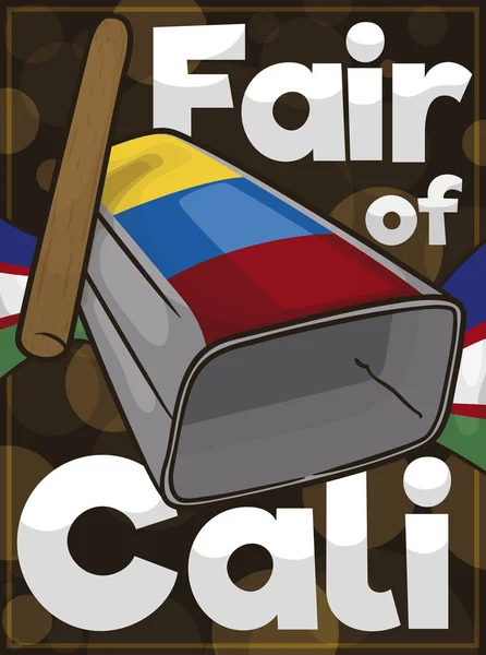 Cali Fair's Night with Cowbell Instrument and Flag Colors, Vector Illustration — ストックベクタ