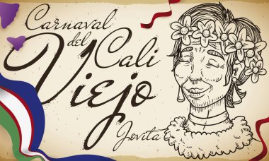 Jovita Draw, Cali's Flag and Streamers for Cali Viejo Parade, Vector Illustration clipart