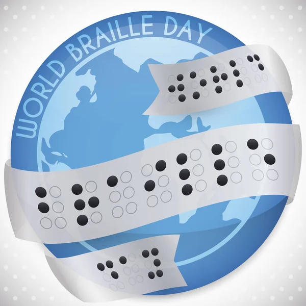 为庆祝世界盲文日、矢量图解而设置的带环带钮扣 — 图库矢量图片