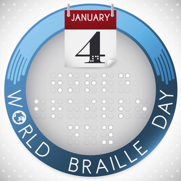 庆祝世界盲文日的按钮和日历，矢量图解 — 图库矢量图片