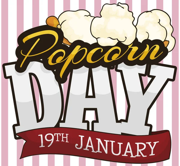 Popped Corns, Greeting and Ribbon to celebrate Popcorn Day, Vector Illustration — Stockový vektor