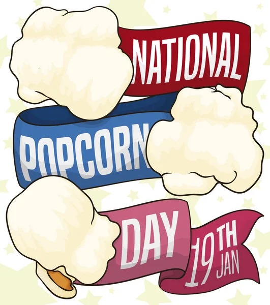 Popped Corns and Ribbon Promoting National Popcorn Day, Vector Illustration — Stockový vektor