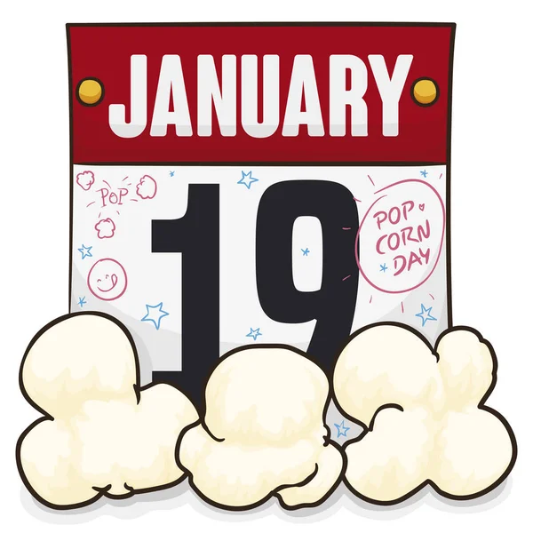 Kalender met Doodles, popcorn om Popcorn dag te vieren, Vector Illustratie — Stockvector