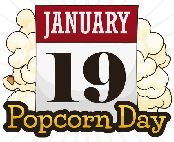 Delicioso lembrete com calendário para o dia das pipocas em 19 de janeiro, ilustração vetorial —  Vetores de Stock
