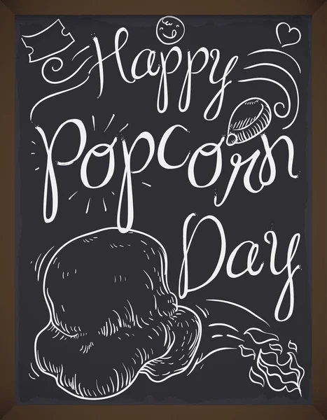 Chalkboard com Sorteio de Milho Popped e Doodles Promovendo Dia de Pipoca, Ilustração do Vetor —  Vetores de Stock