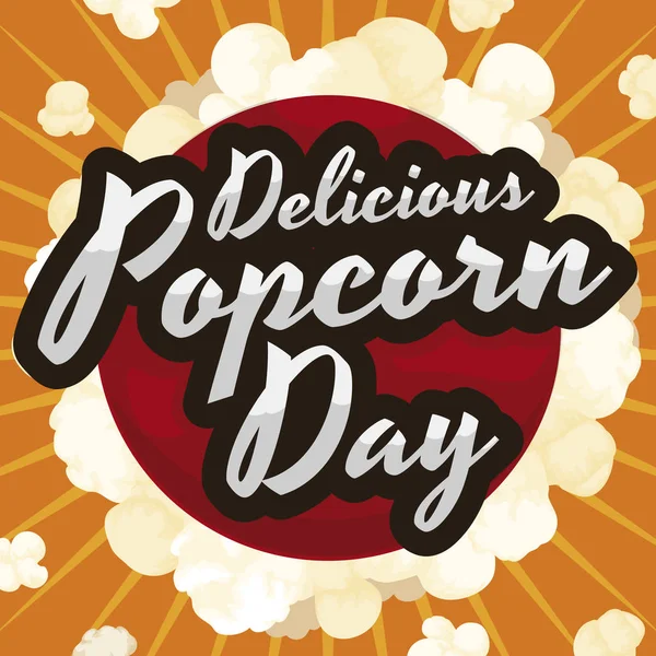 Popped Corns, Label and Greeting Message for Popcorn Day Event, Vector Illustration — Stockový vektor