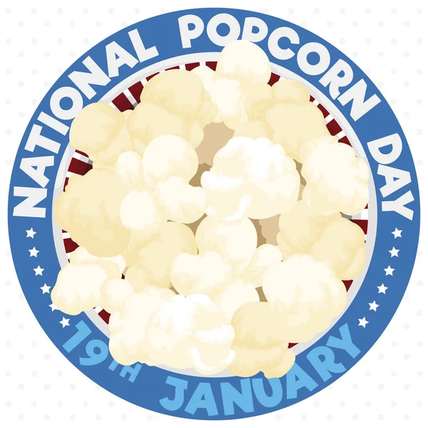 Patriotické tlačítko s popcornovým košem k propagaci svého národního dne, vektorová ilustrace — Stockový vektor
