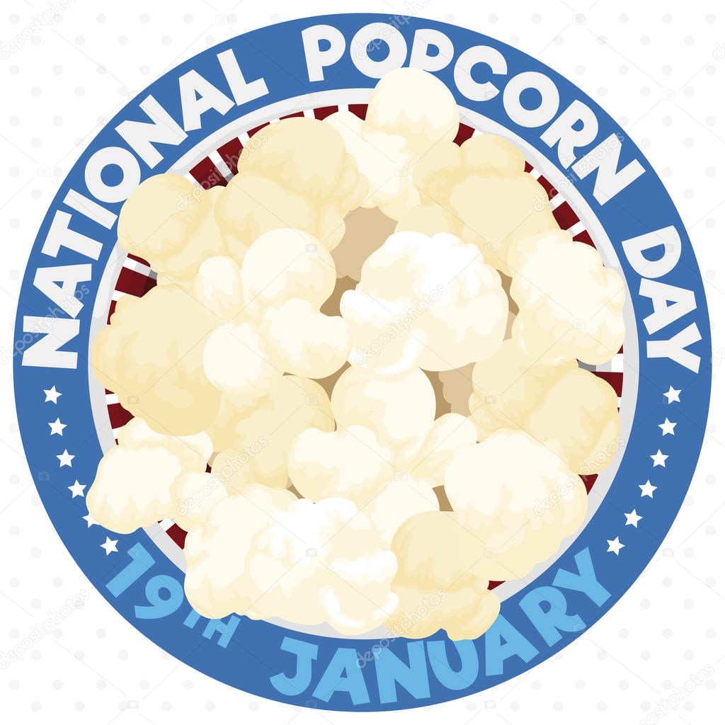 Patriotic Button with Popcorn Basket to Promote its National Day, Vector Illustration