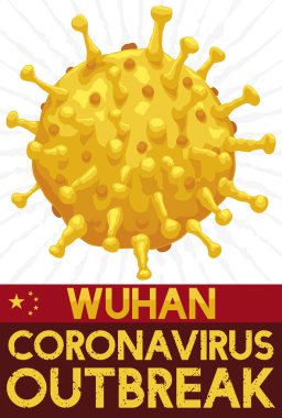 Altın Coronavirus ve Çin Bayrağı Wuhan Salgını 'nın anısına, Vektör İllüzyonu