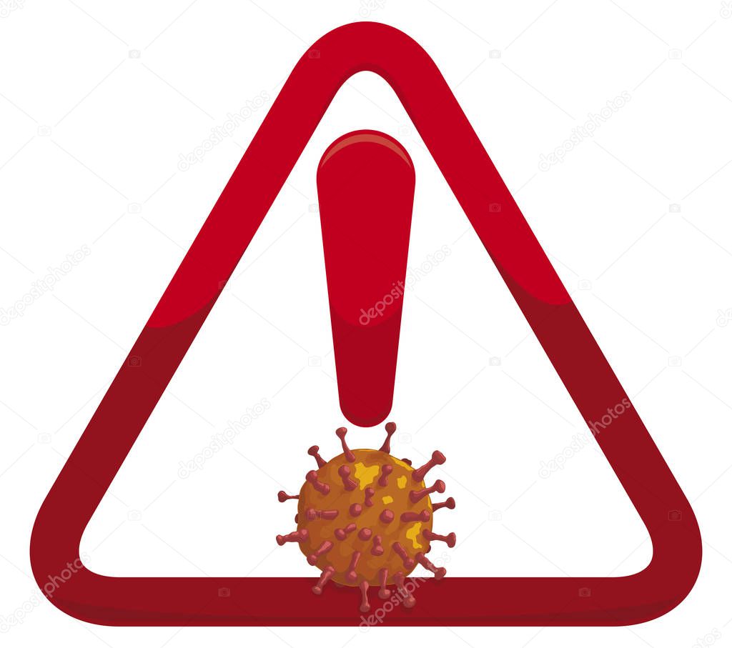 Warning Signal with Coronavirus Promoting Awareness and Prevention, Vector Illustration