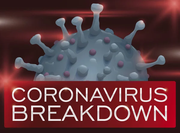 Luci di ambulanza, segno e vista ravvicinata di Coronavirus, illustrazione vettoriale — Vettoriale Stock