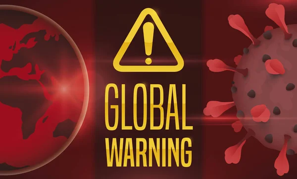 Globus, Coronavirus und Ausrufezeichen zur Förderung der globalen Gesundheitswarnung, Vektorillustration — Stockvektor