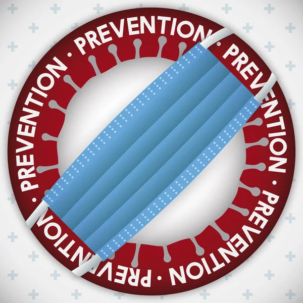 Bouton rond Promouvoir la prévention du coronavirus avec masque médical, illustration vectorielle — Image vectorielle