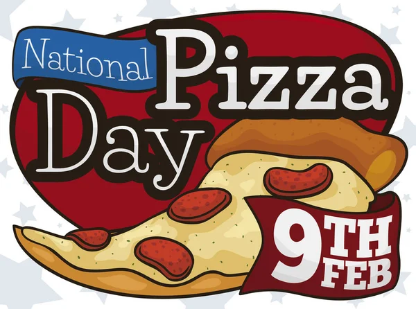 Pyszna pizza z powitalnymi wstążkami z okazji Dnia Narodowego, Ilustracja wektora — Wektor stockowy