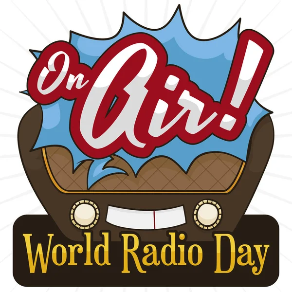 Retro Radyo ve Konuşma Baloncuğu Dünya Radyo Günü 'nü Kutlayacak, Vektör İllüzyonu — Stok Vektör