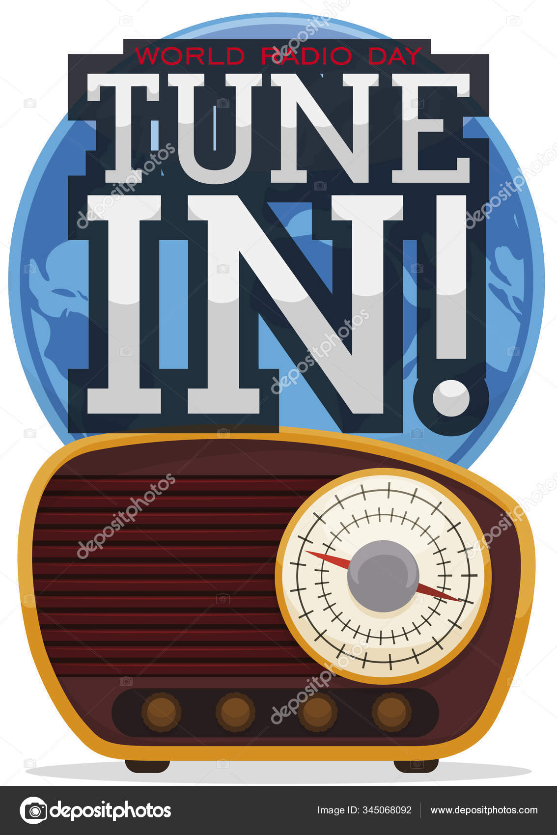 Transistor Radio, Globe and Invitation for Tune in the Radio Day