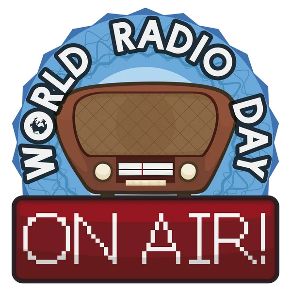 Vintage Radio, Button, On Air Sign for World Radio Celebration, Vector Illusztráció — Stock Vector