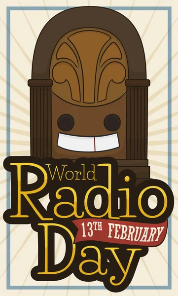 世界のラジオの日のための準備ができて笑顔大聖堂スタイルのラジオ,ベクトルイラスト — ストックベクタ