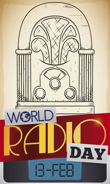 Antika Radyo, Gününü Kutlamak İçin Sayısal Bir ve Çekim Yapıyor, Vektör Resimleri — Stok Vektör