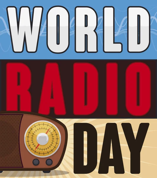 세계 라디오의 날을 위한 트랜지스터 라디오로 만든 기념 설계 , vector illustration — 스톡 벡터