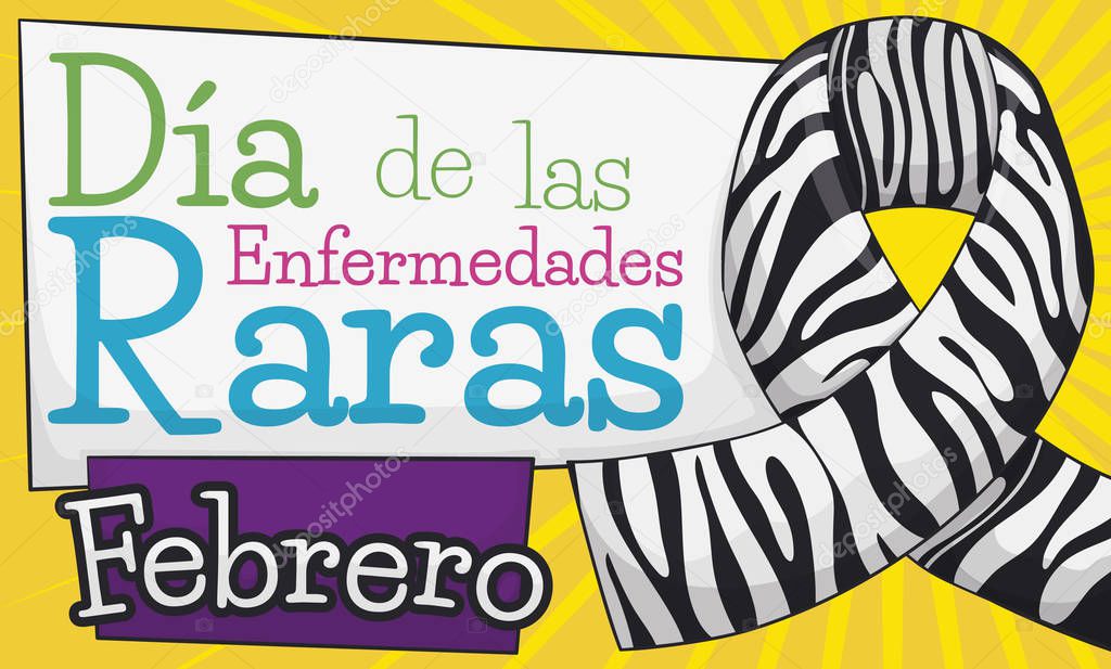 Colorful message and zebra print ribbon to commemorate Rare Disease Day in the last day of February (written in Spanish).