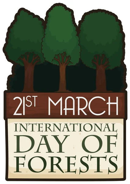 Прохід Високими Деревами Календарем Нагадуванням Міжнародний День Лісів Березня — стоковий вектор