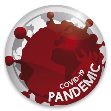 Dünya çapında COVID-19 salgınının yol açtığı salgınla ilgili farkındalığı artırmak için, Coronavirus silueti temsili için küresel tutulmalı yuvarlak tuş.