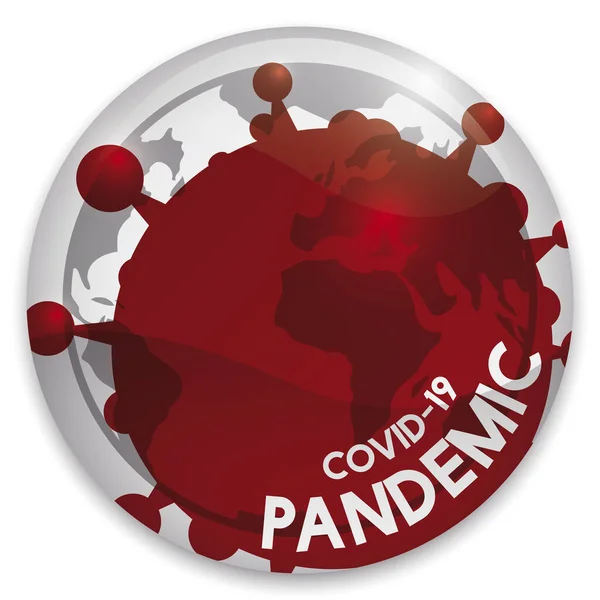 コロナウイルスのシルエット表現のために食さ地球と丸ボタンは Covid 19流行によって引き起こされるパンデミックに関する世界的な認識を促進します — ストックベクタ
