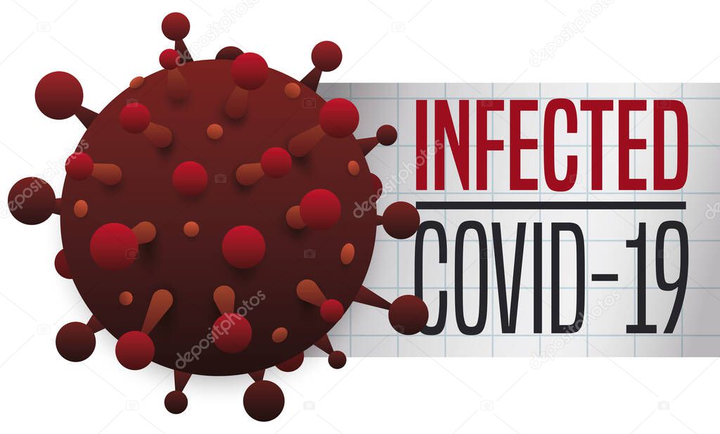 Red coronavirus representation over squared shape medical exam, depicting the status of 