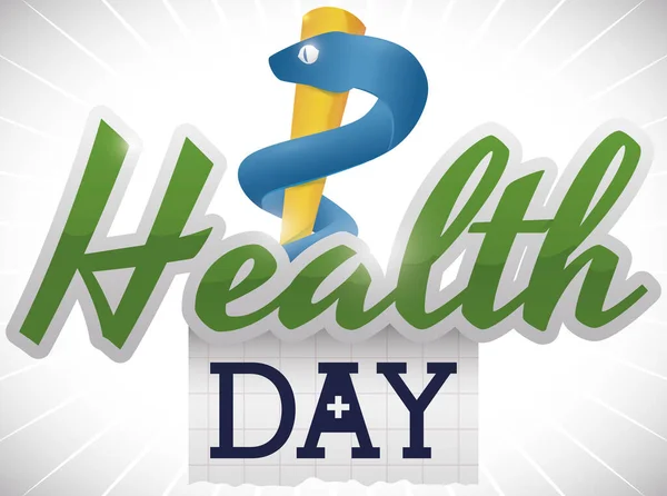 Asclepius Personeli Ile Birlikte Sağlık Günü Kutlamaları Için Tıbbi Haçla — Stok Vektör