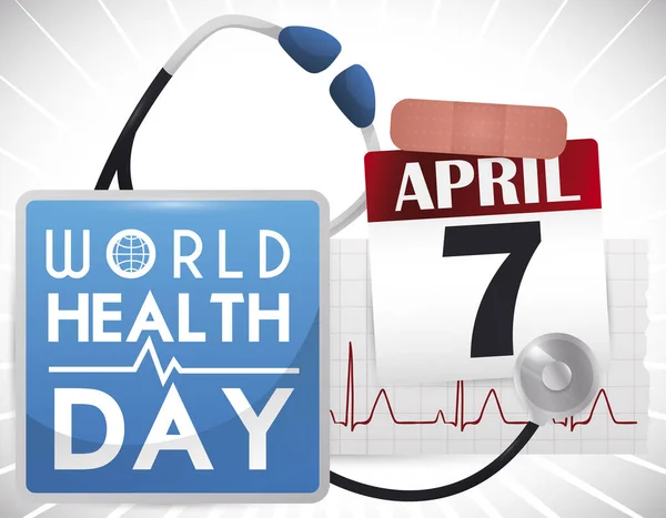 Elementos Para Comemorar Dia Mundial Saúde Neste Dia Abril Estetoscópio — Vetor de Stock