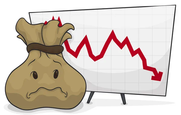 Saco Dinheiro Pessimista Vendo Gráfico Retratando Próxima Recessão Econômica Com — Vetor de Stock