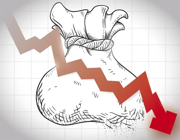 Kwadratowa Grafika Statystyczna Losowaniem Worków Pieniędzmi Rozpada Się Strzałka Spada — Wektor stockowy
