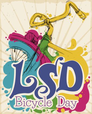 Bisiklet çizimi ve renkli tasarımı olan Retro poster, keşfi temsil ediyor ve LSD 'nin etkisi altında ilk yolculuğu, ayrıca 