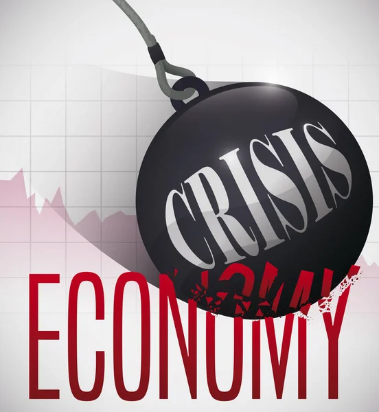 Swinging Wrecking Ball Statistics Chart Demolishing Economy Sign Symbolising Upcoming — Stock Vector