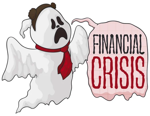 ビジネスマンのようなネクタイをして幽霊をさまようと耳とスピーチバブルは 金融危機と経済の減少を発表 — ストックベクタ