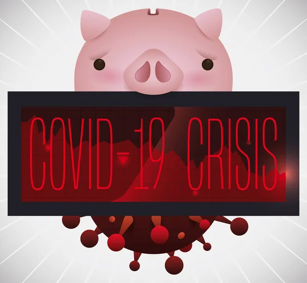 Bank Piggy Khawatir Atas Grafik Statistik Dan Representasi Coronavirus Bawahnya - Stok Vektor