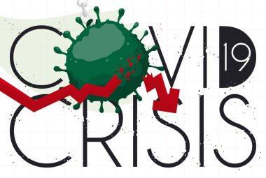 Wrecking ball with coronavirus shape breaking a red statistics arrow, symbolizing the heavy impact in the economy due COVID-19 crisis. clipart