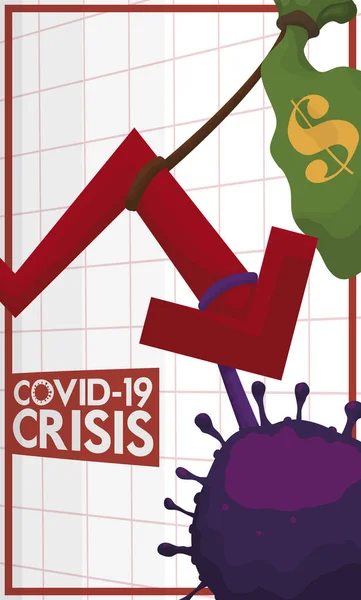 Panah Statistik Dalam Perjuangan Antara Kantong Uang Dan Coronavirus Melambangkan - Stok Vektor