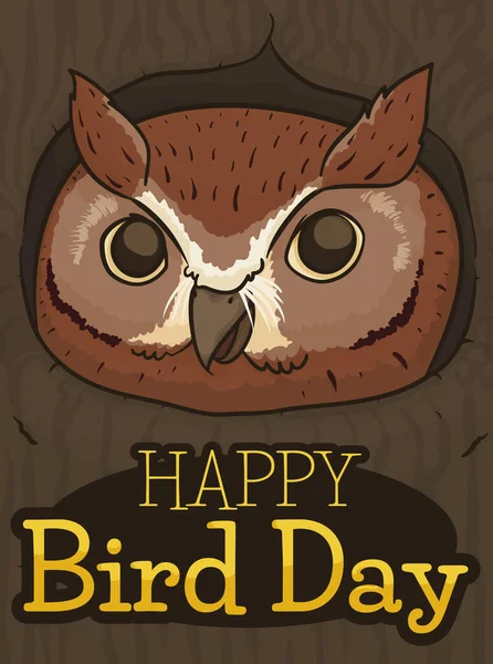 Šťastné Roztomilé Východní Jekot Sova Červená Morfa Slaví Ptačí Den — Stockový vektor
