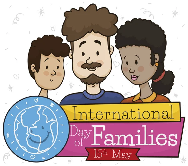 Genç Melez Çift Oğlu Uluslararası Aileler Günü Nün Tanıtımını Yapacak — Stok Vektör